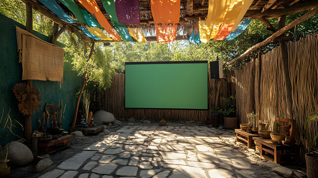 conference room or meeting room that has a screen with a green screen