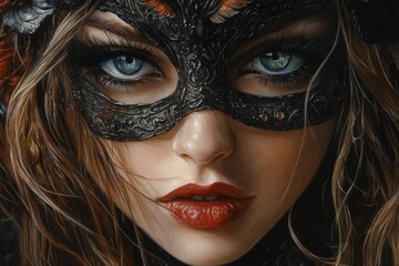 Intricate mask accentuates beauty during a mysterious evening gathering in an elegant setting