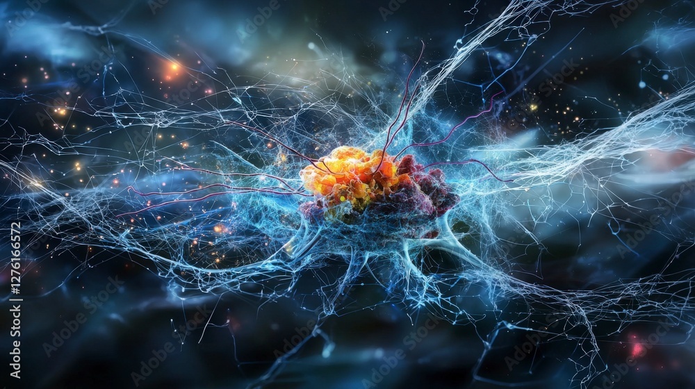 Aufkleber Exploring neuroplasticity emotional healing through abstract digital art and brain connection science
