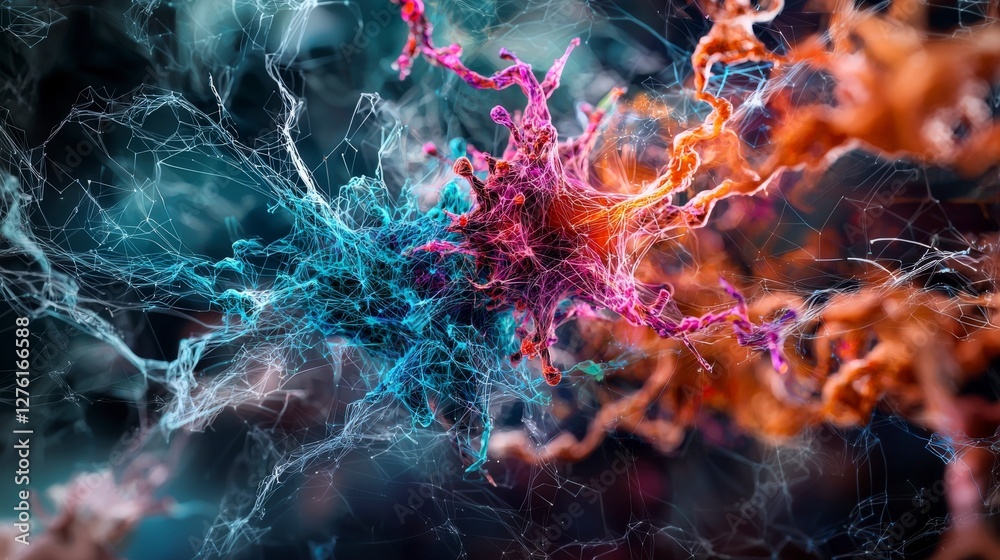 Aufkleber Neural network complexity exploration digital space abstract art holographic environment close-up view tech concept