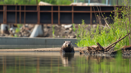 Beaver near construction site 