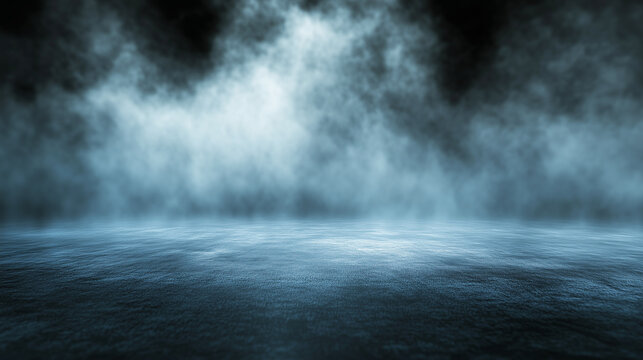 Mysterious dark foggy landscape with a reflective surface, perfect for horror, sci-fi, and atmospheric fantasy themes in design and storytelling. Empty copy space