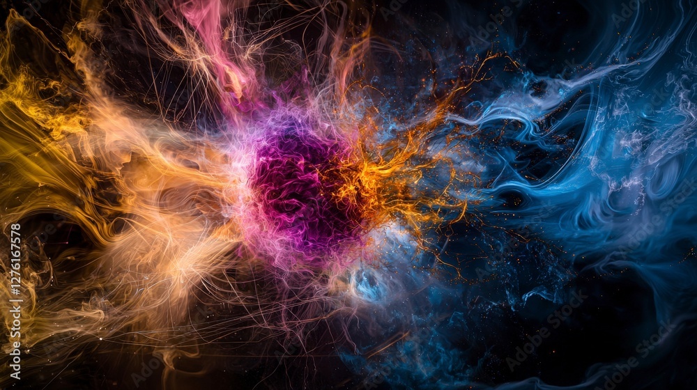 Poster Quantum entanglement visualization intricate light patterns in a cosmic environment abstract art perspective