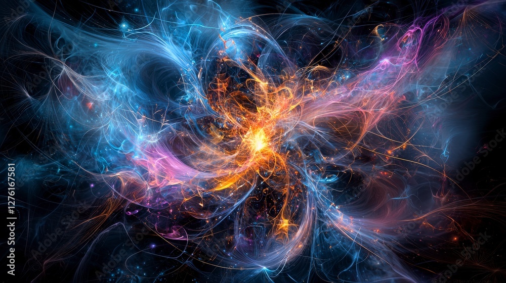 Aufkleber quantum entanglement an intricate light display in abstract digital space and cosmic aesthetics