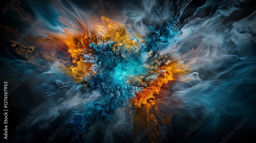 Poster fluid dynamics illustrating quantum space travel abstract visualization digital art cosmic environme