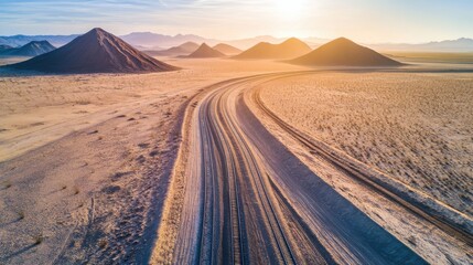 Serene Desert Landscape with Road Curving through Rocky Mountains
