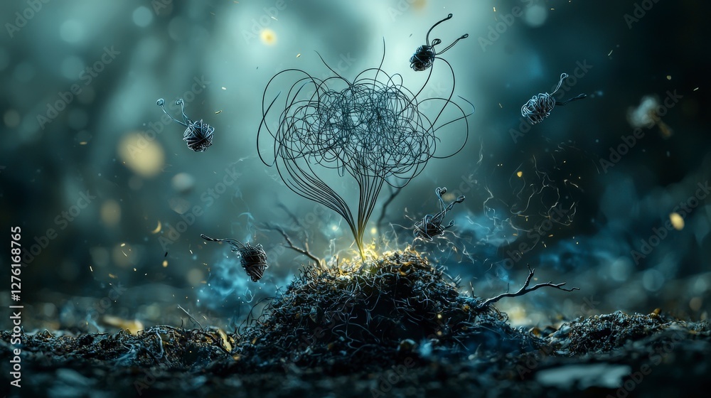 Aufkleber surreal thoughts visualized as delicate forms in a mystical forest dreamlike scene enigmatic atmosph