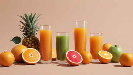 Fresh mixed fruit soft juice challenge for week of healthy drinking food on a background.