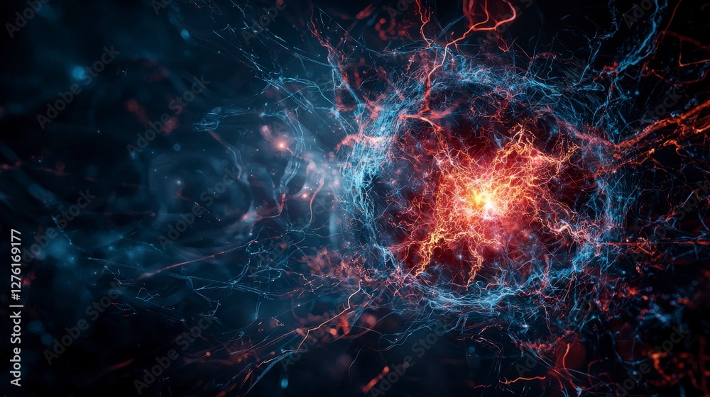 Poster Dynamic fusion of human consciousness and digital realms abstract art digital environment futuristic perspective