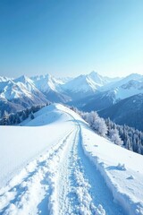 Obraz premium Snow-covered hills stretch towards the blue sky, stillness, nature