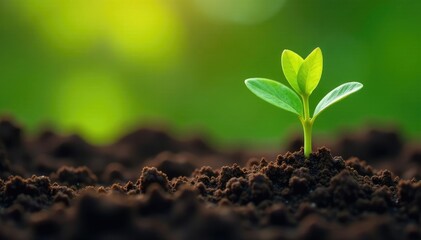 Tiny green shoot poking through earthy terrain, growth, garden