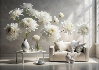 Elegant White Floral Wall Art: Modern Minimalist Home Decor