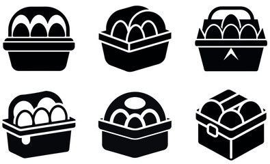 Simple Black and White Icons of Eggs in Different Containers design