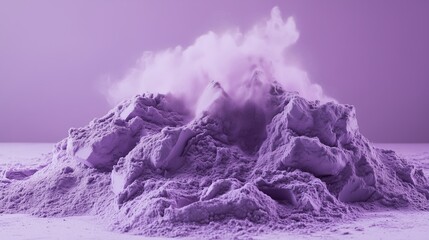 A purple powder explosion in the middle against a Light pastel purple background.r