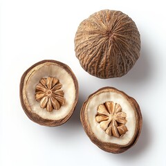Dried Sterculia Mongo Seeds, Split Open, Showing Inner Structure.
