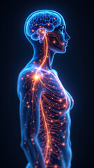 VNS - Vagus Nerve Stimulation. Anatomical model with highlighted nerves showing a potential route for implantation of a VNS device.
