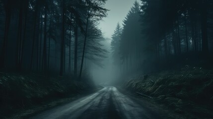 Obraz premium eerie road forest