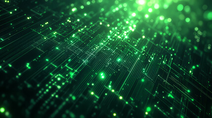 Futuristic Circuit Board Design with Glowing Green Elements