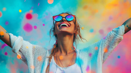 A manipulated photo where the background around a joyful person becomes more vibrant