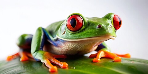Obraz premium Endangered Red-Eyed Tree Frog, Costa Rican Rainforest Amphibian, Vintage Photography