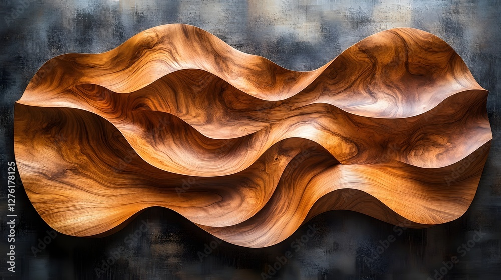 Aufkleber Mesmerizing Organic Wooden Waves Sculpted in Abstract Expression   Smooth undulating curves of warm earthy toned wood create a captivating