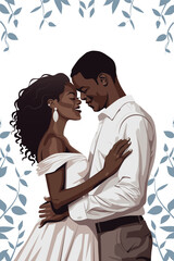 Vector dark-skinned newlywed couple