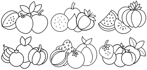 Fruits Outline Coloring Page Printable Line Art Drawing