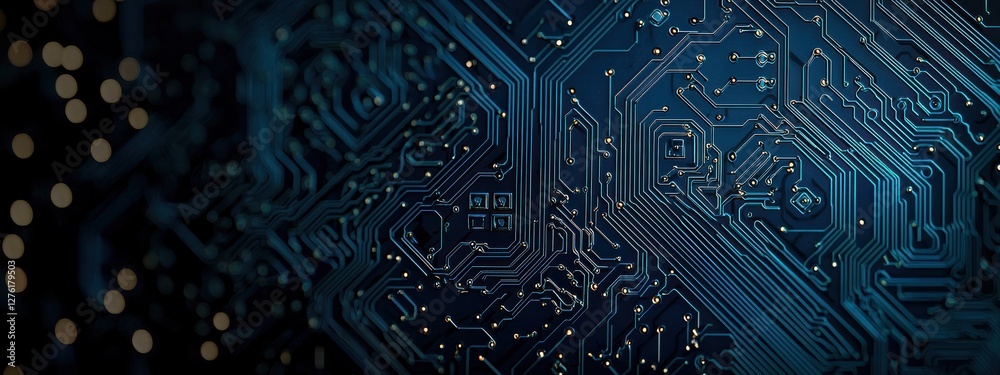 Poster electronic circuit board showing data transfer and advanced technology