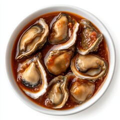 Delicious Oysters in Rich Brown Sauce, Overhead Shot.