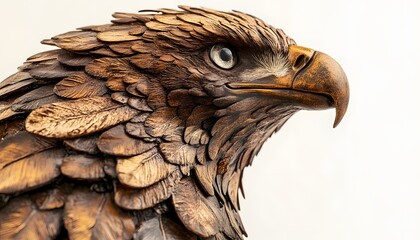 A majestic wooden eagle sculpture with intricate feather details
