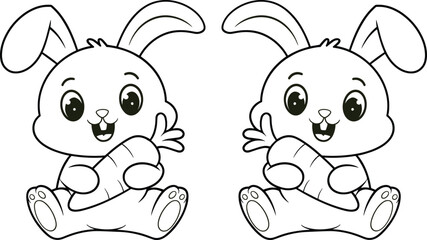 Set of  rabbits coloring page for kids