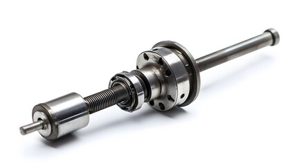 Threaded rod assembly with bearings and flange resting on white