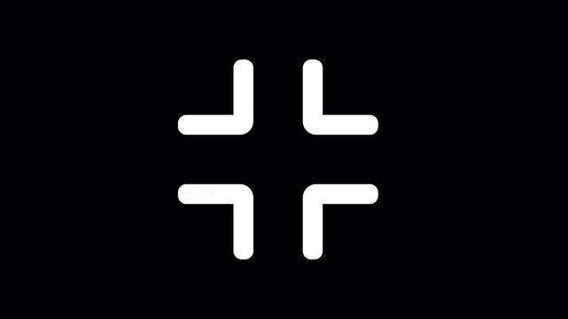 Icon compress is distorted. Glitch. Noise, chromatic aberration, geometric distortion. Transparent background, looped. In-Out looped. Alpha BW at the end