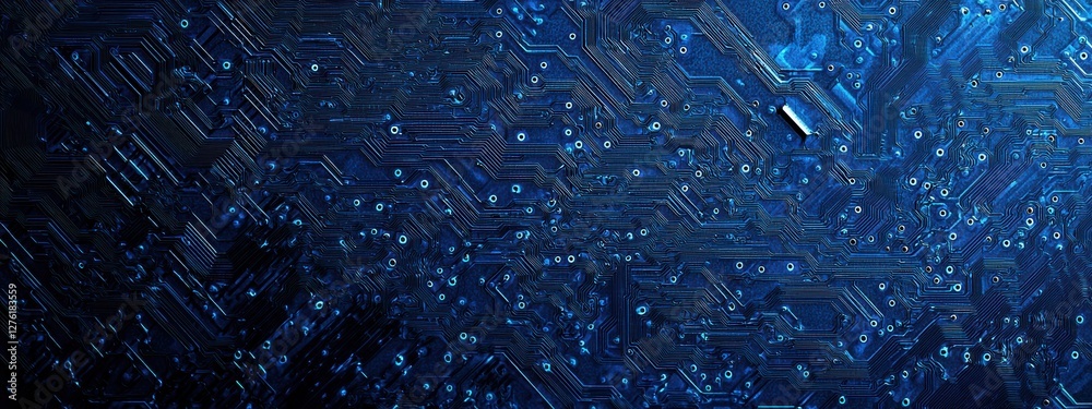 Poster Futuristic blue circuit board creating complex technological network