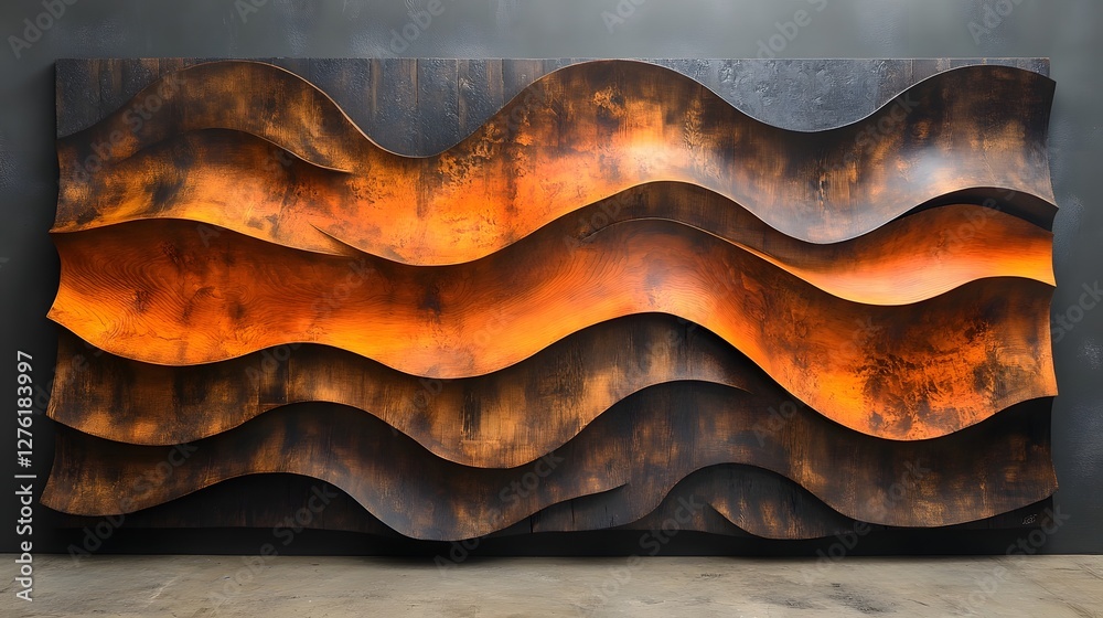 Leinwandbilder Stunning digital art rendering depicting a mesmerizing abstract landscape with undulating wavy forms in a vibrant fiery color palette  The dynamic organic shapes create a captivating