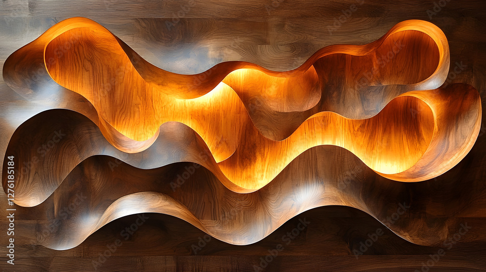 Fototapete Undulating Metallic Waves of Amber Glow   Abstract Digital Art with a Vibrant Flowing and Futuristic Design  This Conceptual and Contemporary Visual Artwork Features Smooth