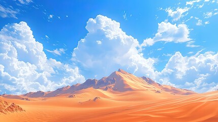Naklejka premium Rolling sand dunes under a bright blue sky with scattered clouds 