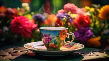 Fototapeta premium saucer coffee cup spring