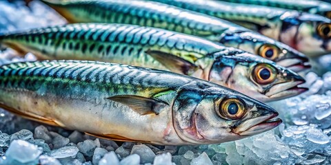 Obraz premium Fresh Mackerel on Ice: Omega-3 Rich Seafood at Market - Vintage Photo