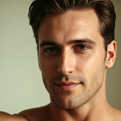 Obraz premium Confident man showcases natural beauty in soft lighting