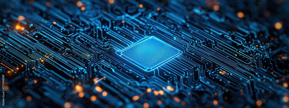 Poster Cpu processing data on futuristic printed circuit board