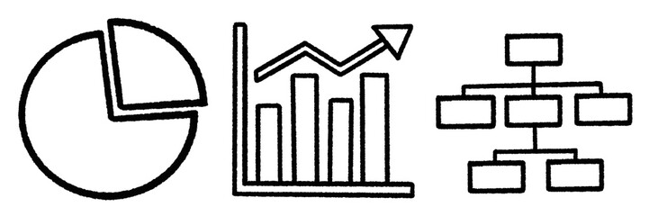 Diagram showing pie chart, bar graph, and flowchart for data analysis
