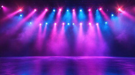 Stage lights illuminate empty concert venue