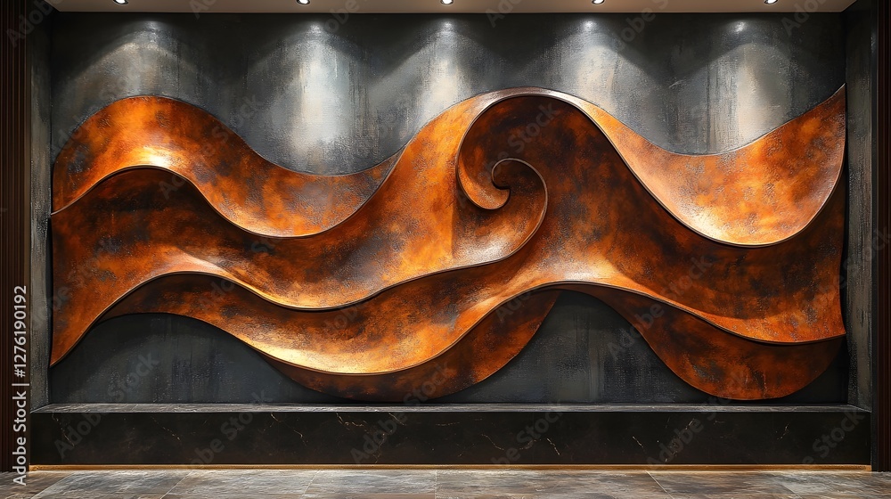 Aufkleber vibrant waves of sculpted curves and shadows in warm tones abstract 3d digital with geometric lines 