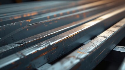 Obraz premium Close-Up of Stacked Steel Bars with Industrial Texture 