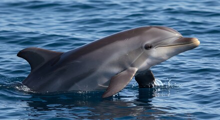 Fototapeta premium Dolphin Emerging From Ocean Water with Clear Blue Sea Background
