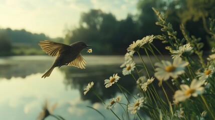 Obraz premium Serene Flight: A Bird in Tranquil Nature