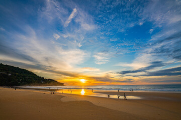 beautiful sky at twilight  above Karon beach Phuket with pink and orange hues illuminating the sky...