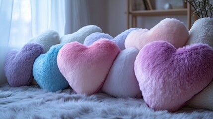 Soft Fluffy Heart Pillows in Pastel Colors