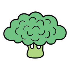 Hand drawn cartoon green broccoli on white background.